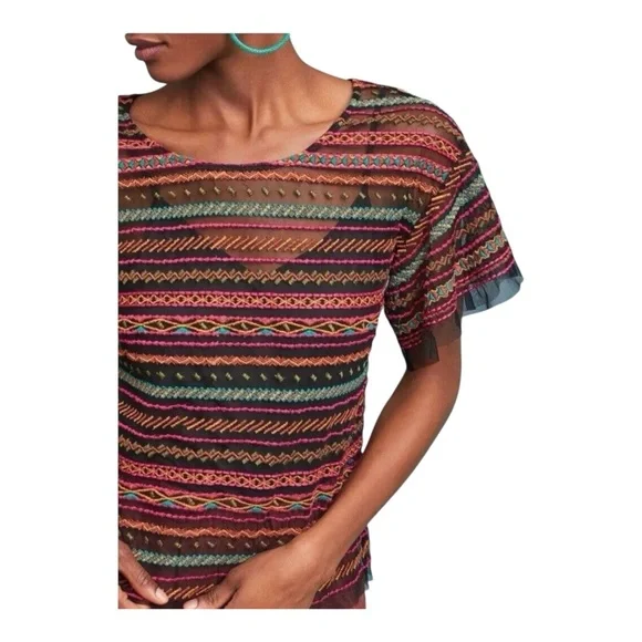 Maeve by Anthropologie Naples Embroidered Mesh Blouse size L. - Picture 5 of 12